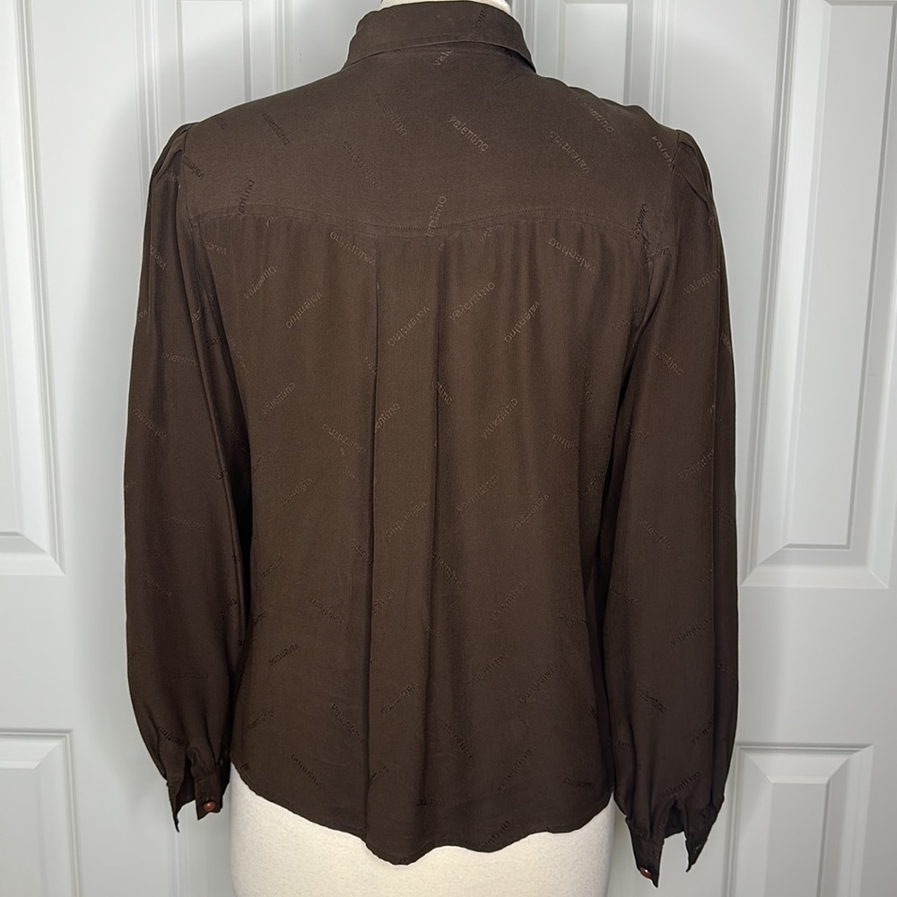 Vintage Valentino Silk Logo Embossed Bubble Sleeve Blouse Sz10 - Picture 10 of 12